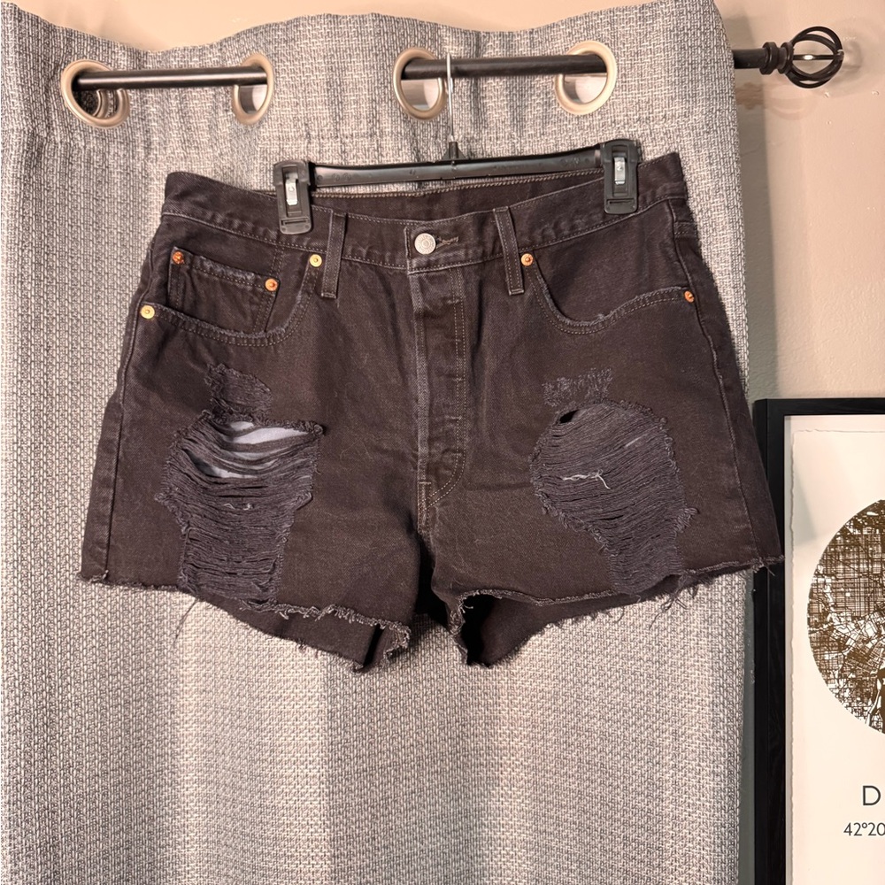 Levi's Black Distressed 501 Jean Shorts